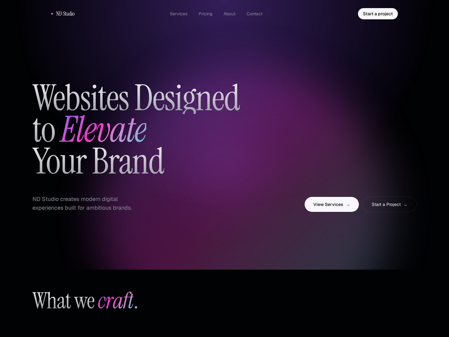 ND Studio agency website homepage